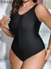 Vigojany Black vastgebonden plus size badmode vrouwen ritssluiting duwen grote één stuk zwempak strand mollig groot badpak 240508