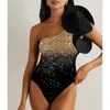 2024 Glanzende zwempak uit één stuk en rok voor vrouwen één schouder 3D Flower Swimwear vrouwelijk glanzend Monokini Beach Bading Suit 240510