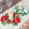 Kwiaty dekoracyjne 1PC sztuczna róża wieniec świecznik Garland Fake Silk Flower Dekoracja świąteczna na domowe przyjęcie na przyjęcie