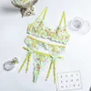 Fun Lingerie Sexy Women's Hollow Out Embroidery Underwear Three Piece Set