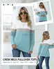 T-shirt féminin Tees Bloc de couleur à manches longues décontractées pour femmes / haut de couleurs solides Sweatshirt coule rond
