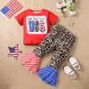 Set di abbigliamento Day Independence Set Girls Letter Summer Stampting Leopard Shorte Stitching Pants 2pcs Trendy