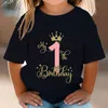T-shirty dziecięce urodziny T-shirt Pink Crown Numer 1-15 graficzny T-shirt Women Happy Birthday Y2K Top Tier Harajuku Modne chłopcy i dziewczęta T-shirtl2405