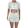 Vêtements ethniques Shorts 2 pièces Sets Femmes Shirt Crop Tops and Poches Suit Summer Fashion Solid Casual Casual Safari Style Tracksuit