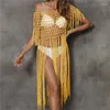 Vacations tenues pour femmes 2024 robe robe plage porte sexy fringe creuse pure bikini massif acrylique couverture de salle de bain