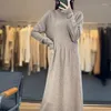 Casual Dresses RONGYI Merino Wool 2024 Autumn And Winter Dress Women's Clothes Half-High Neck Pullover Long Top Fashion Korean