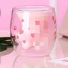 Cat Claw Paw Coffee Mug Cartoon Jui de lait mignon Bureau maison Cafe Cherry Pink Transparent Double Glass Paw Casse Q1215 2407