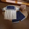 Roupas de menina para menino conjuntos de marinheiro colar de algodão macia