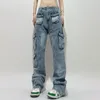 Jeans féminins Fabricant OEM Custom Pockets High Waist Streetwear Bands Casual Mesdames Long Parachute Cargo Pant pour les femmes Pantalons