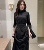 Casual Dresses 2024 Spring Long Sleeves Champagne Prom Vintage Court Style Satin Modest Arabic Mulism Evening Gowns Formal Party Dress