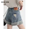 Kobiety Kobiety Chic Ven Women Denim Shorts Nowy vintage luźne zwinięte w talii krótkie dżinsy swobodne kobiety szerokie nogi 2023 Summer Y240504