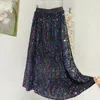 Skirts herfst pailletten maxi lange elastische taille bling dikke drape metaalachtige a-line enkel enkel gebreide rok groen zilver