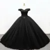 2019 Nouvelle robe de bal robes de mariée gothique noire sur l'épaule Basque Corset Corset Back Longueur Femme Vintage non blanche Bridal G 220D