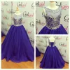 2021 Girls Pageant Dresses Royal Blue Size with Lace Up and Jewel Neck Real Pictures Beading Chiffon Little Girls Prom Gowns Custom Mad 256m