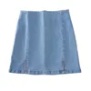 Jupes mini jupe Harajuku Vintage Vintage Summer Solid High taim denim coréen Fashion Split Hem Blue Jean lavé