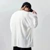 2024 Spring White V-neck Folded Striped T-shirt for Mens Large Silk Soft Long sleeved T-shirt Summer Loose Bottom 240507