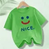 T-shirty Summer Boys Fashion Cotton T-shirt uśmiechnięta twarz graficzna t-shirt dziecięce rozrywki o krótkim rękawie HARAJUKU UTRESINGL2405