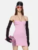 Casual Dresses Summer Fashion Women Sexy V Neck Backless Pink Mini Bandage Dress 2024 Elegant Evening Club Party