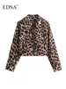 Kurtki damskie EDSA Women Fashion Leopard Print Cropped Kurtka Long Rleeve Lapel Port Casher Casual Loose High Street Top Top