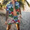 Hawaiiaanse mannen Cardigan 2 stks sets zomer 3d afdrukken korte mouw knop shirts strand shorts vakantie heren dagelijks tweedelig pak 240428