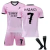 Soccer Jerseys herrspårar 2223 Real Madrid Pink Co -märkesminnesminnesskjorta nr.9 Benzema No.7 Azar Football Set