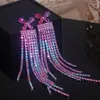 Bengelen oorbellen Koreaanse trendy boog kristal ophangen voor vrouwen 2024 Sparkling vol strass Long Tassel Brincos sieraden