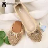 Casual schoenen boog-knoop kristal opvouwbare ballet flats vrouw paillette loafers bling zwangere vrouwen goud/zilveren lovertjes doek ballerina