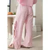 Pantalon féminin 2024 Printemps / été Lace Up Casual Elastic Taist Plaid Plaid Home Fashion High Street Long