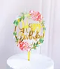 New Home Colored flowers Happy Birthday Cake Topper Golden Acrylic Birthday party Dessert decoration for Baby shower Baking suppli7419373