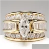 Ringar nya ankomst lyxiga smycken 925 Sier Gold Fill Marquise Cut White Topaz Cz Diamond Party Women Bridal Ring för födelsedagsfall del DHZ4A