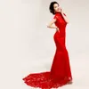 Konwencjonalne China Cheongsam Suknie ślubne 2015 Bez rękawów Suknia ślubna Siezę ślubną Siez Pociąg Red Lace Suknianta ślubna 3167