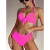 Swimwear 2024 Couleur continue de couleur haute taille creux sac dur bikini maillot de bain en acier bikini de printemps chaud