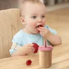 Bopoobo Baby Nourning Cup Silicone Paille Casse BPA BPA Free Détachement Bamboo Wooden Cup Kid Learning Cup Children Soft Straw Cup 240510