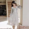 Robes décontractées 2024 Robe imprimée vintage pour femmes Sling à manches longues Slim Flound Mariffon Coréen Clothing Summer