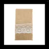 Din sets sets 50 stks jute kanten bestek pouch hessian rustiek kerstdecor bruidstafel decoratie feestje