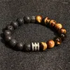 Strand Nature Tiger Eye Volcano Map Stone Bead Bracelet Jewelry For Men Stretch Personalized Fashion Party Gift