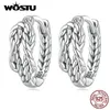 WOSTU 925 Sterling Silver Vintage Double Layer Twist Hoop Earrings For Women Classic Retro Knot Euroepan Ear Clips Wedding Gift 240506