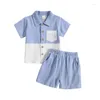 Set di abbigliamento Kupretty Baby Boy vestiti per bambini in lino estivo Blocco color bottone a manicotto Shorts 2t 3t 4t 5t set