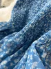 Vestidos casuais SSTSS Vestido de verão de impressão floral azul doce para mulheres elegantes spaghetti tira sem mangas uma linha de férias de praia de praia