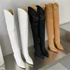 Stiefel Womens Winter Mode über Knie Oberschenkel hoher Slip auf lange Blockabsatz sexy spitze Zehen echte Lederschuhe