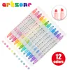 12 Couleurs pastel Highlighter Pen Protect-Protect Light Color Milkliner Double Tip Fluorescent Pens Office School Drawer Marker 240425