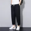 M5xl!Sommer Casual Hosen Herren vielseitige Baumwollwäsche losen koreanischen Stil Trendy Crop 240422