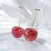 Kolczyki Dangle Korean Cherry Sweet Fruit For Women Długie trend prosty upuszczenie mody bajki biżuterii