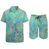 Menina de pilotos masculinos Boho Floral Print Beach Homens Define Mandalas Blue Mandalas Conjunto de camisa casual Summer Design Shorts 2 peças Moda Tamanho grande