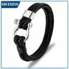 Bracelets de charme MKendn Fashion Leather Bracelet para homens Black Braid Braid Chain Chain de aço inoxidável Balete de fivela de jóias masculinas Pulseras Y240510