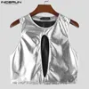 Tanques masculinos tops sexy moda estilo incerun glitter tecido oco coletes coletes coletes casuais clubes de pescoço sem mangas S-5xl 2024