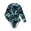 Swimwear féminin 2024 Nouveau Womens Conservative Bikini Zipper à manches longues surf