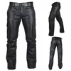 Herrbyxor vinter och höst punk casual byxor långa retro gotiska ultra tunna mens byxor läderbyxor retro BASIC Black Moft Mens Pantsl2405