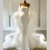 Long Train Ruffles Robes de mariée sirène 2021 Nouveaux robes nues en satin Ivory sans bretelles