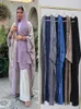 Vêtements ethniques Ramadan Eid ouvert musulman brillant Batwing Satin Kimono Abaya Dubai Luxury 2024 Ka Abayas pour femmes Vobe Kaftan Islam Vêtements T240510